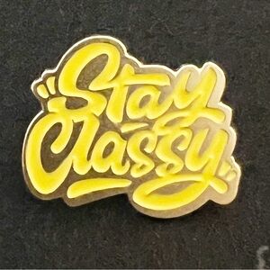 Stay Classy” Enamel Pin – Yellow Script Gold Accent